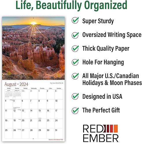 Miniatura 3 de RED EMBER Seasons in the National Parks - Calendario mensual de pared colgante 2024  12 x 24 pulgadas abierto  Papel grueso y resistente  Regalar