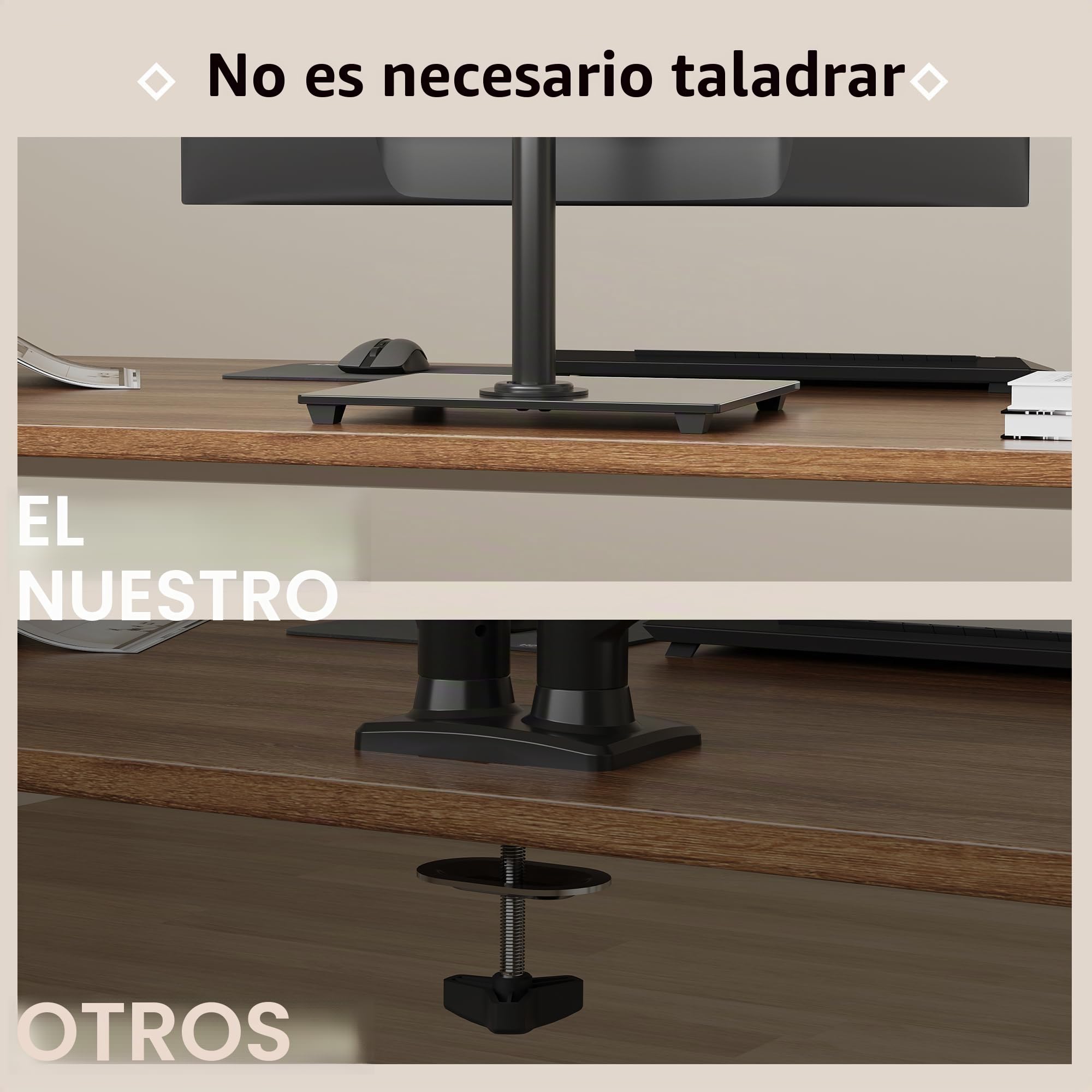 BONTEC Soporte Monitor de Brazo Único para Pantalla de 13-32 ”, Soporte Monitor Escritorio con Giro e Inclinación, Altura Ajustable, hasta10 kg, VESA 75/100 mm, Base de Vidrio Templado, para Oficina
