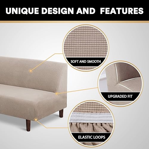 Miniatura 3 de PrinceDeco Funda elástica para futón sin brazos, funda para futón tamaño matrimonialqueen, funda para sofá futón, funda protectora de muebles con