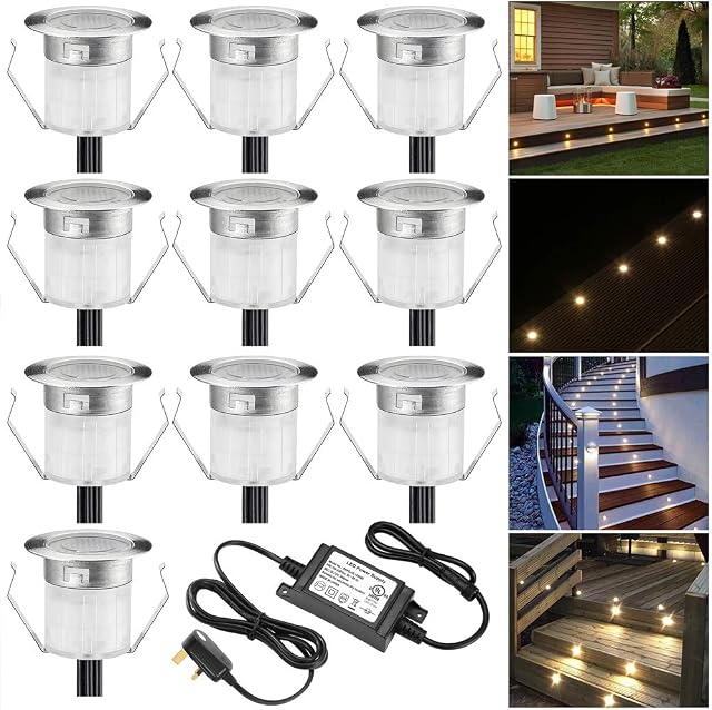 Warm White Led Decking Lights Waterproof IP67 0.6W Ø30MM - Lighting for Terrace/Patio/Path/Wall/Garden/Decoration, 10 Packs