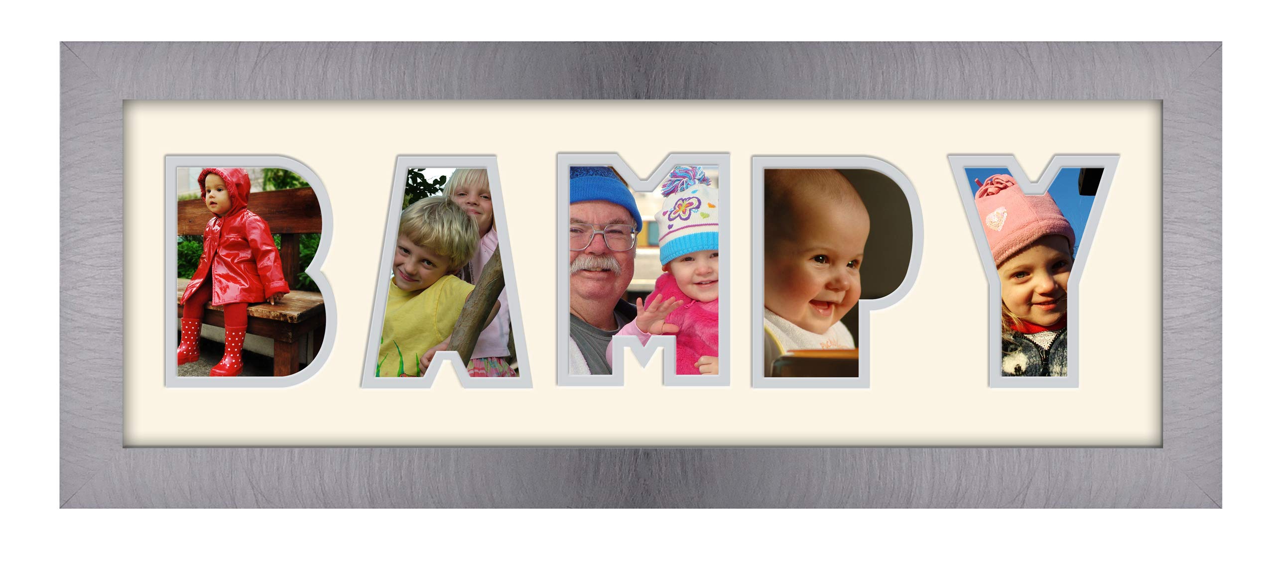 Photos In A Word Brushed Silver Finish Frame Cream Mount Grey Inside Bampy Photo Frame Welsh Word Photo Frame 1245A (Brushed Silver Finish Frame Cream Mount Grey Inside)