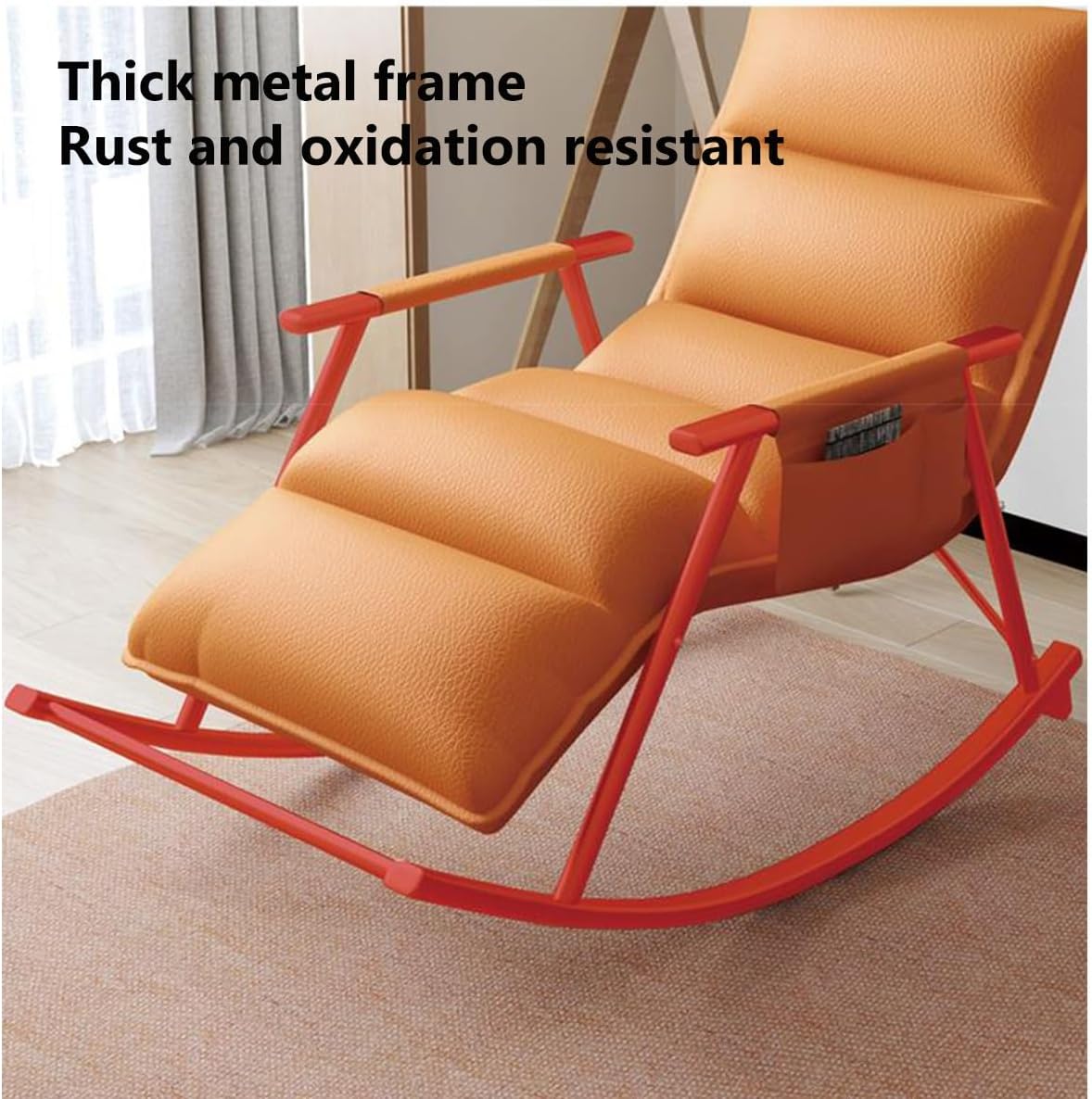 for Nursery, Leather Recliner Chairs with Adjustable Backrest & Footrest Ergonomic Lounge Chair,Modern Chair for Living Room,Storage Pocke,Blue-Gold Frame
