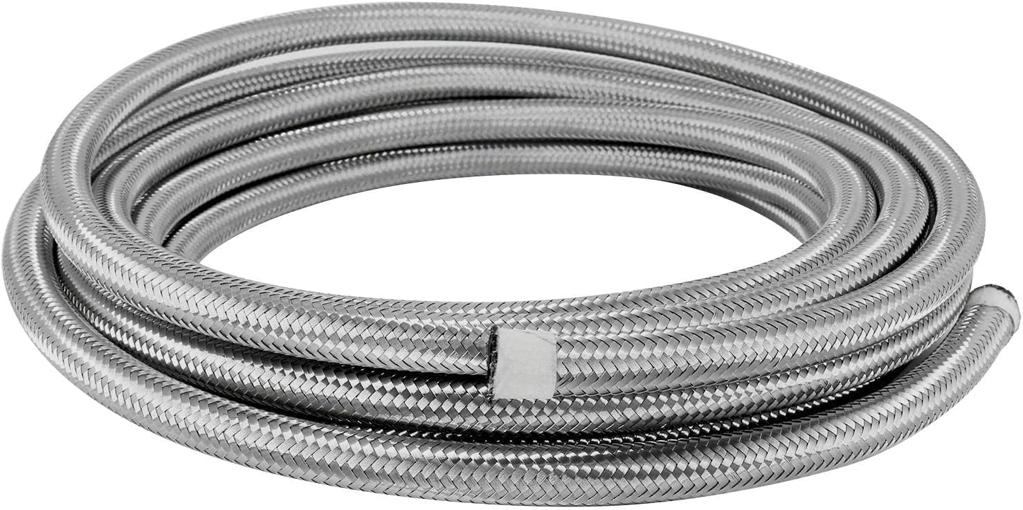 Fuel Line Kit 6AN 3/8" Universal Silver Stainless Steel Braided 20FT CPE Gas Oil Fuel Hose with 10Pcs Swivel Hose End Fittings (Red & Blue)