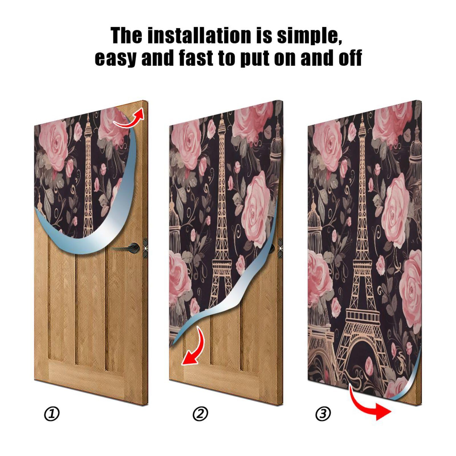 FLildon Paris Flowers Eiffel Tower Door Cover Decoration, Party Accessory Porch Decor for Festive Ornament Room Door Covers 32 x 79 Inch