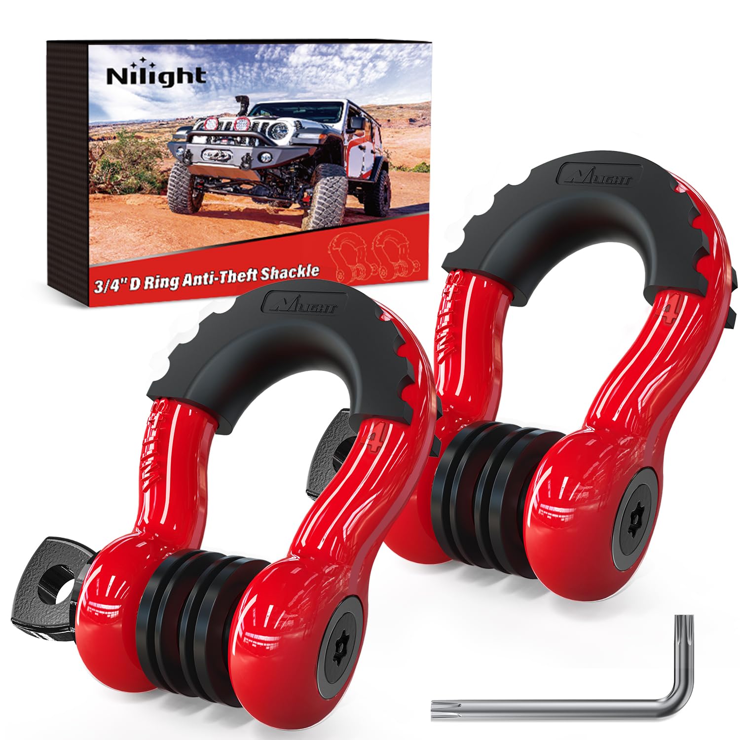 Nilight 2 Pack 3/4" D-Ring Anti-Theft Shackle Tow Hook for Truck SUV UTV