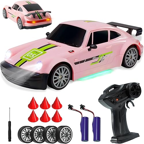 SANCO Auto de deriva RC 120 Auto de deriva de 2.4G con sistema de doble neumático y luces LED, 20+KMH, tiempo de juego de 50 minutos, control