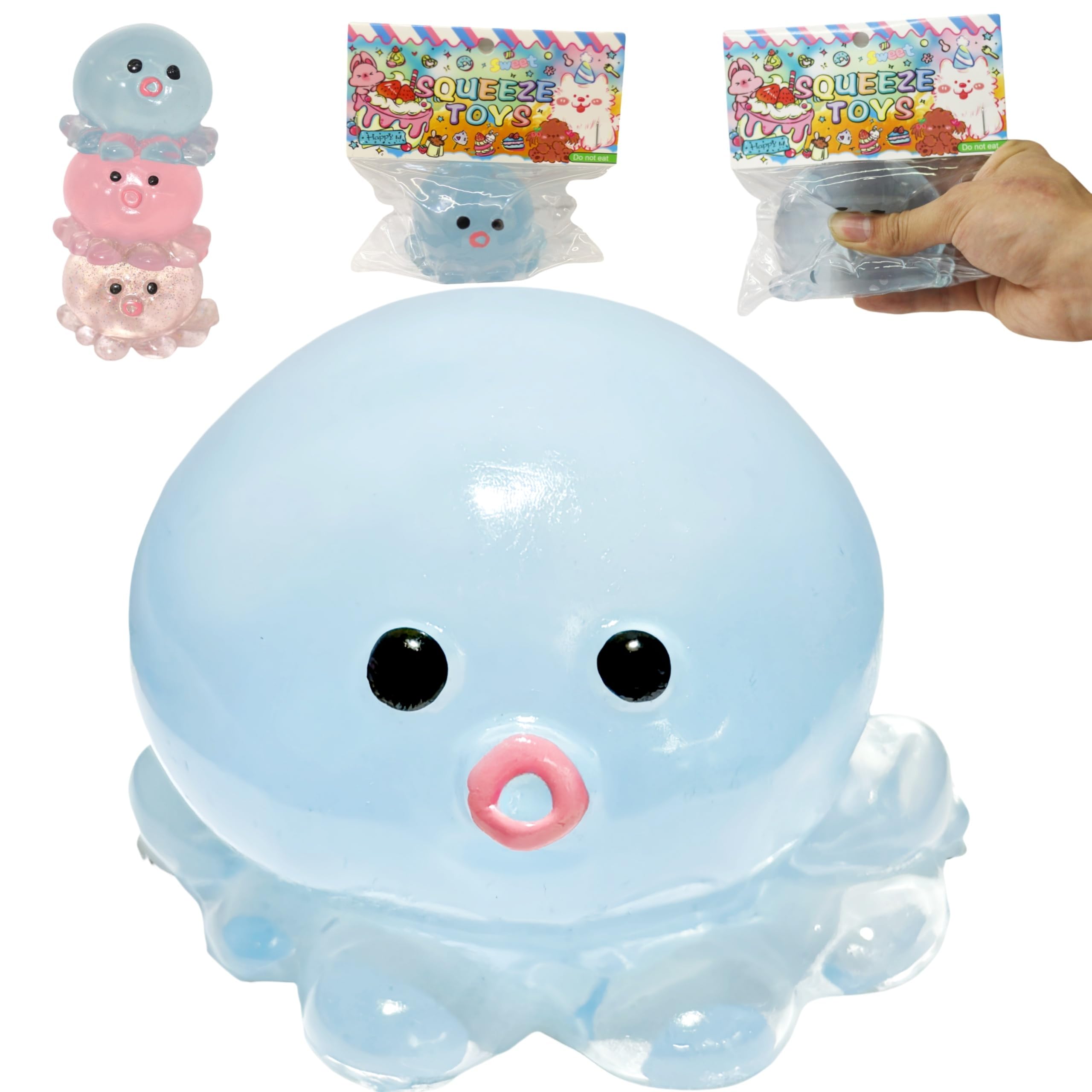 Crystal Sequin Octopus Taba Squishy – Cute Taba Stress Relief Toy, Kawaii Fidget Ball for Desk, Office & Gifts (Blue)