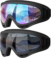 COOLOO Ski Snowboard Goggles 2 Pack for Men Women Kids Teens - UV400 Anti-Fog Anti-Scratch Helmet Compatible