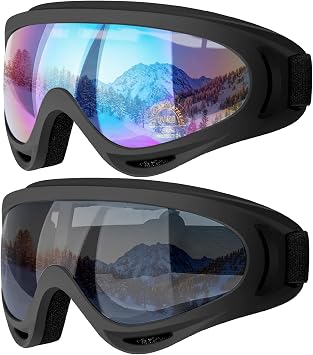 COOLOO Ski Goggles, 2 Pack Snow Goggles Snowboard Goggles for Men Women Kids - UV Protection Foam Anti-Scratch Dustproof