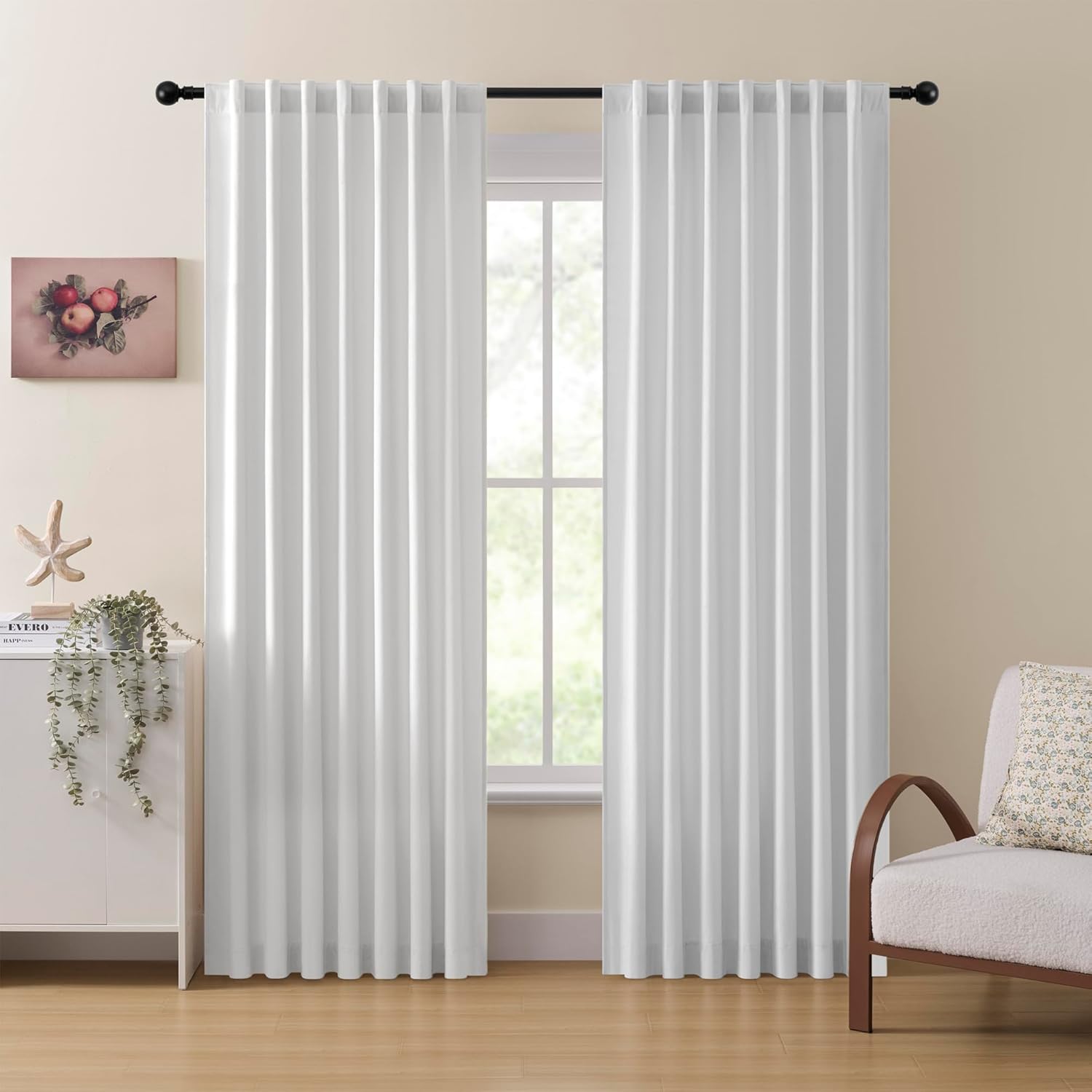MISS SELECTEX White Velvet Curtains 96 Inches 2 Panels, Thermal Insulated Window Drapes Rod Pocket & Back Tab, Soft Luxury Blackout Noise Reducing Panels Decor for Bedroom Curtains, W52 x L96 Inches