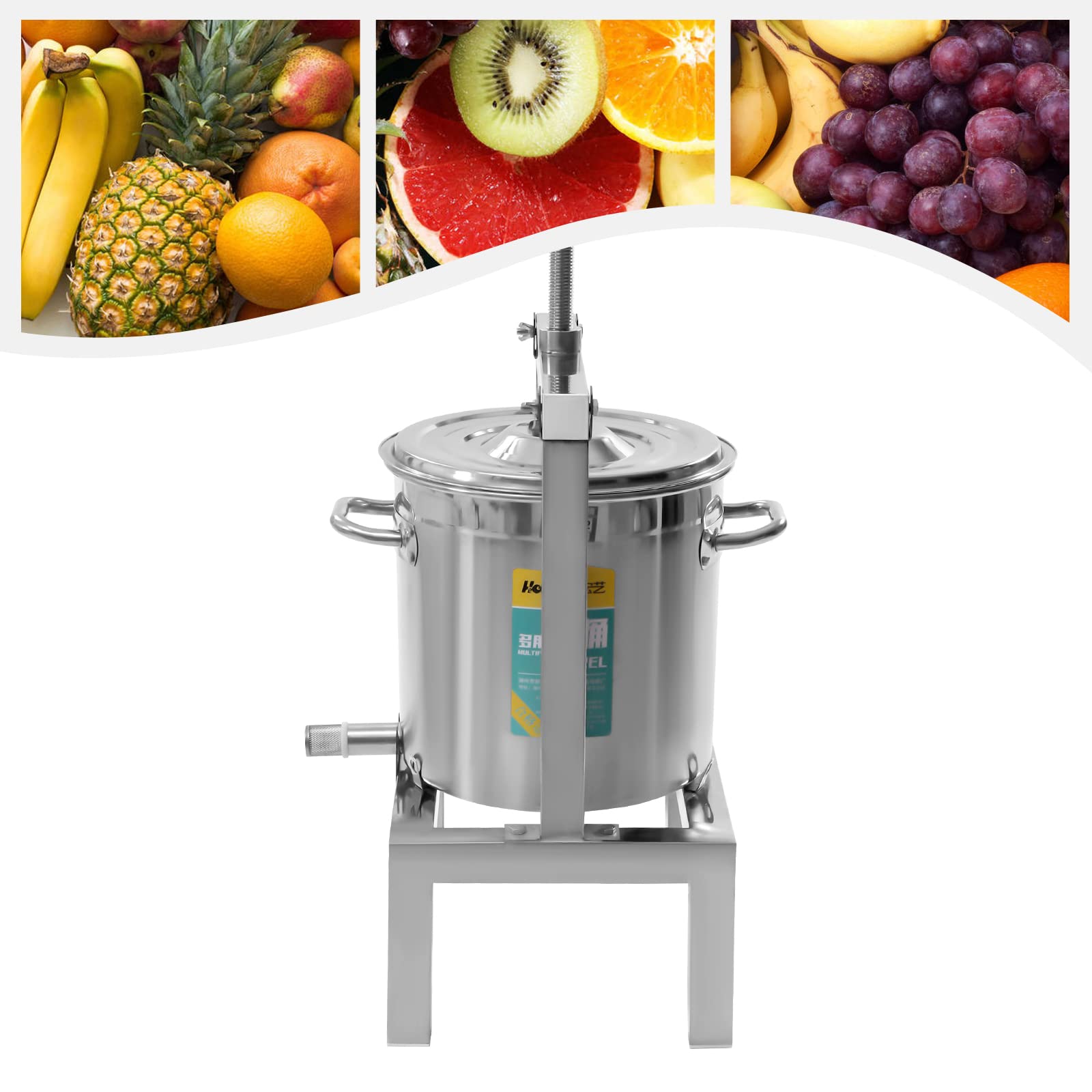 Headery 2.6gal/10L DIY Large Fruit Honey Manual Press, Fruit Wine Honey Presser, Heavy Duty Manual Fruit Cheese Tincture Herb Squeezer Hand Press for Home, Restaurant, Coffee Shop, Hotel