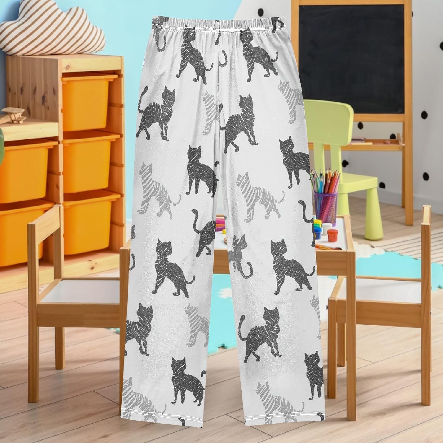 visesunny Boys' Pants Cats Silhouettes Stripe Jogger Pants Elastic Waist Long Bottoms Trousers S-XL