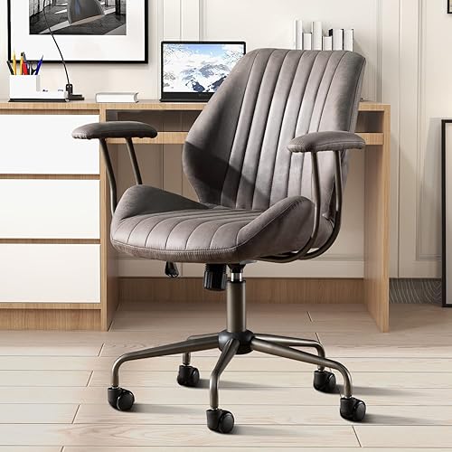 ovios Silla de oficina ergonómica moderna para computadora, silla de escritorio de tela de gamuza con reposabrazos para oficina ejecutiva o en casa