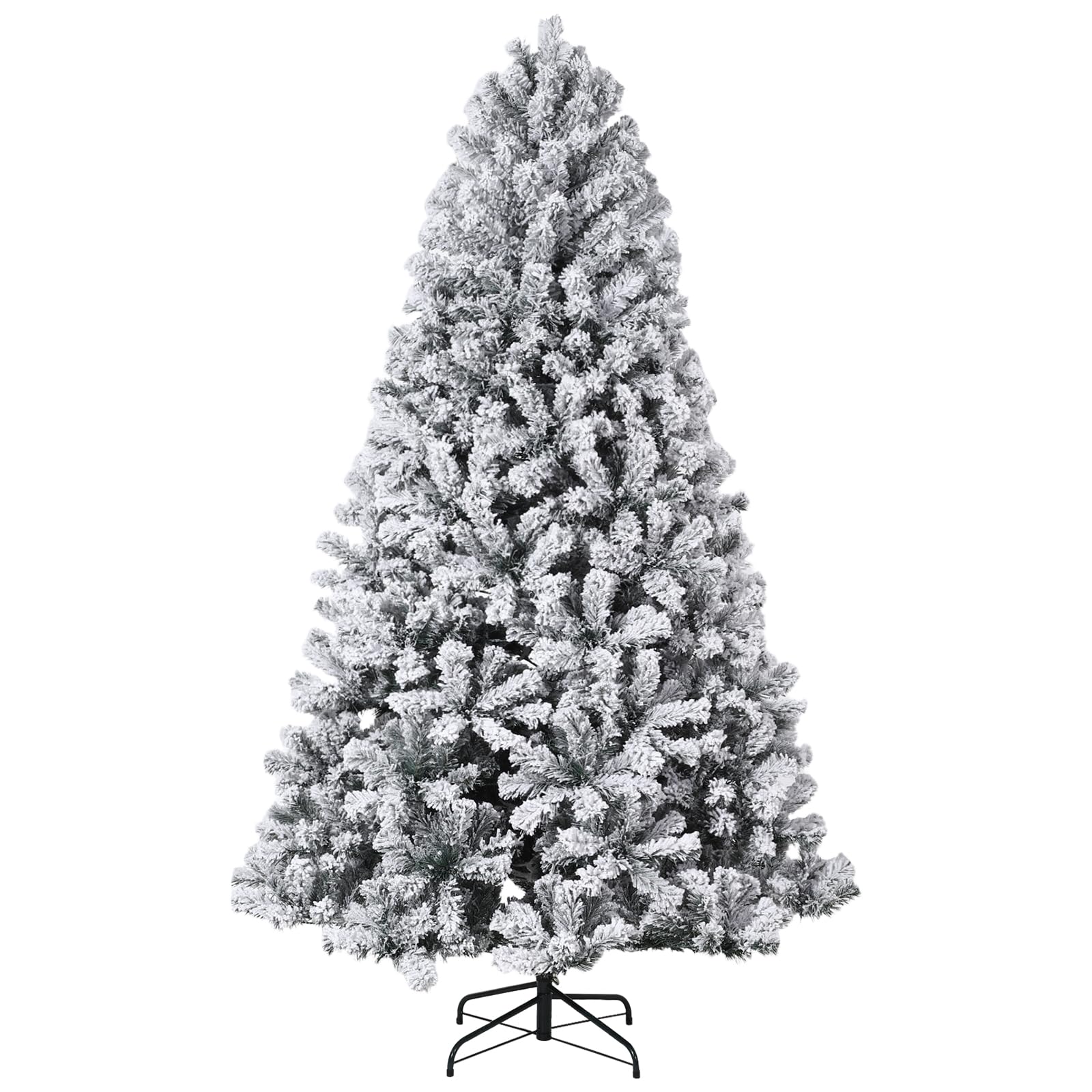 7.5FT Artificial Christmas Tree, Snow Flocked Christmas Tree with 1284 PVC Branch Tips & Metal Stand, Freestanding Xmas Tree, Festive Xmas Holiday Decor for Home Party