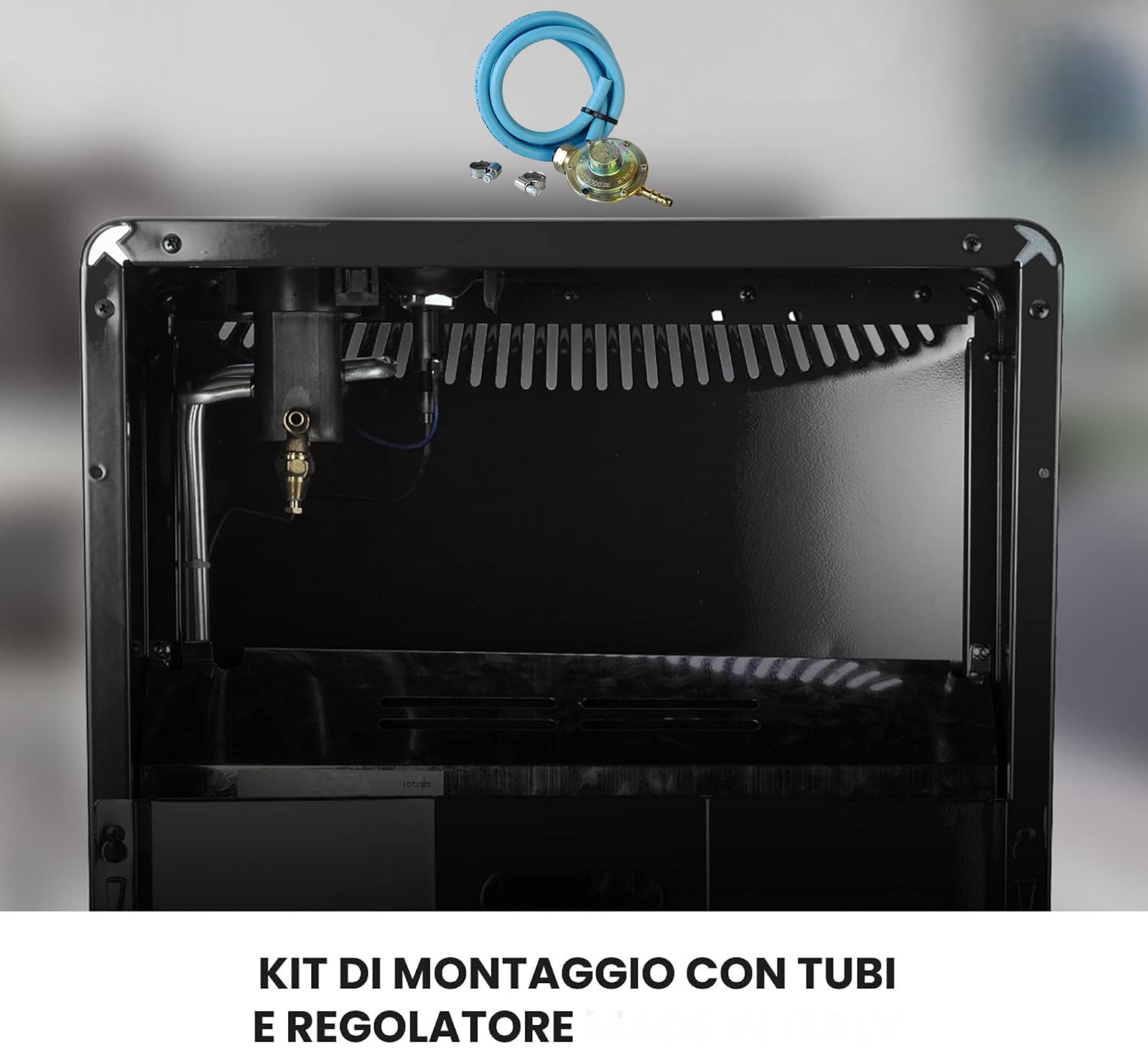Stufa a Gas GPL ad infrarossi Potenza 4.2KW con 3 Elementi Riscaldanti e 3 Potenze Selezionabili Accensione Piezoelettrica Capacità Bombola 15 kg + Kit Regolatore GAS