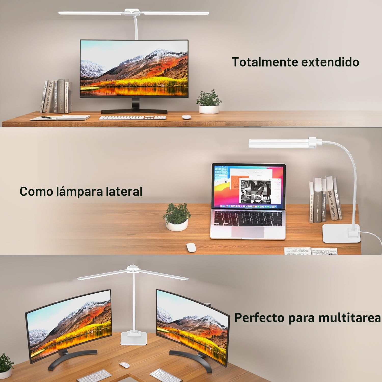 KableRika Lámpara Escritorio LED para Oficina, Flexo Escritorio de Doble Cabezal con Base, Luz de Arquitecto Regulable, luz monitor con Temporizador, para Leer, Estudiar y Oficina en el Hogar - Blanco