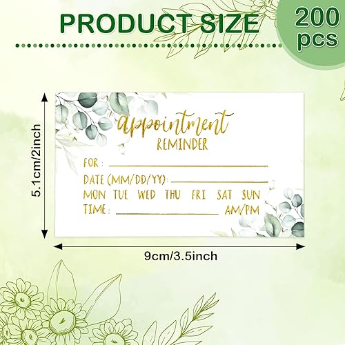 Miniatura 2 de AnyDesign 200 tarjetas de recordatorio de cita con diseño de follaje, tarjetas de citas de lámina dorada para negocios, peluquería, oficina, spa,