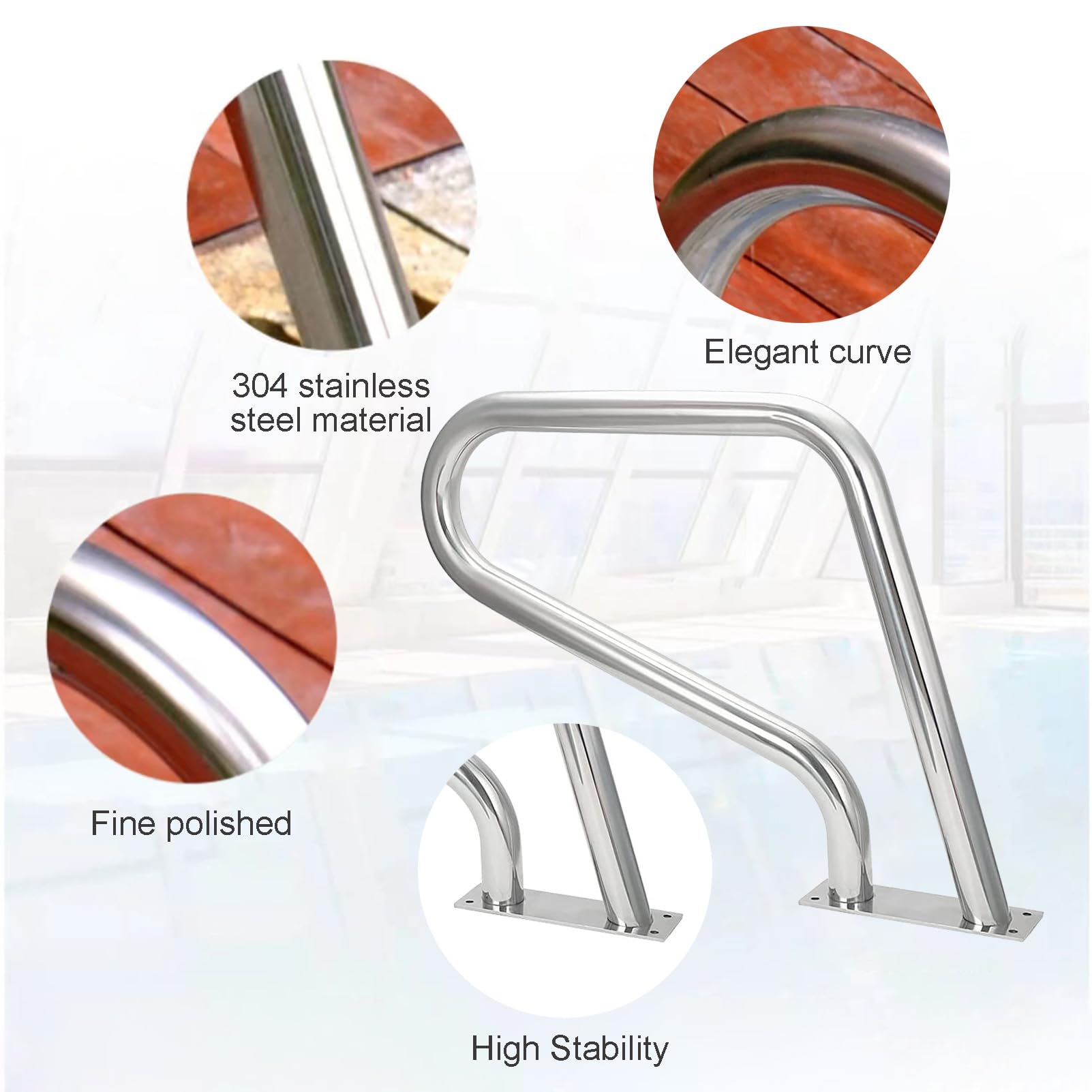 Barandilla de la piscina, 32x23Inch Inground Pool Rails, 330 LBS capacidad de carga, 304 de acero inoxidable piscina barandilla de la escalera con la cubierta de agarre y accesorios de montaje rápido