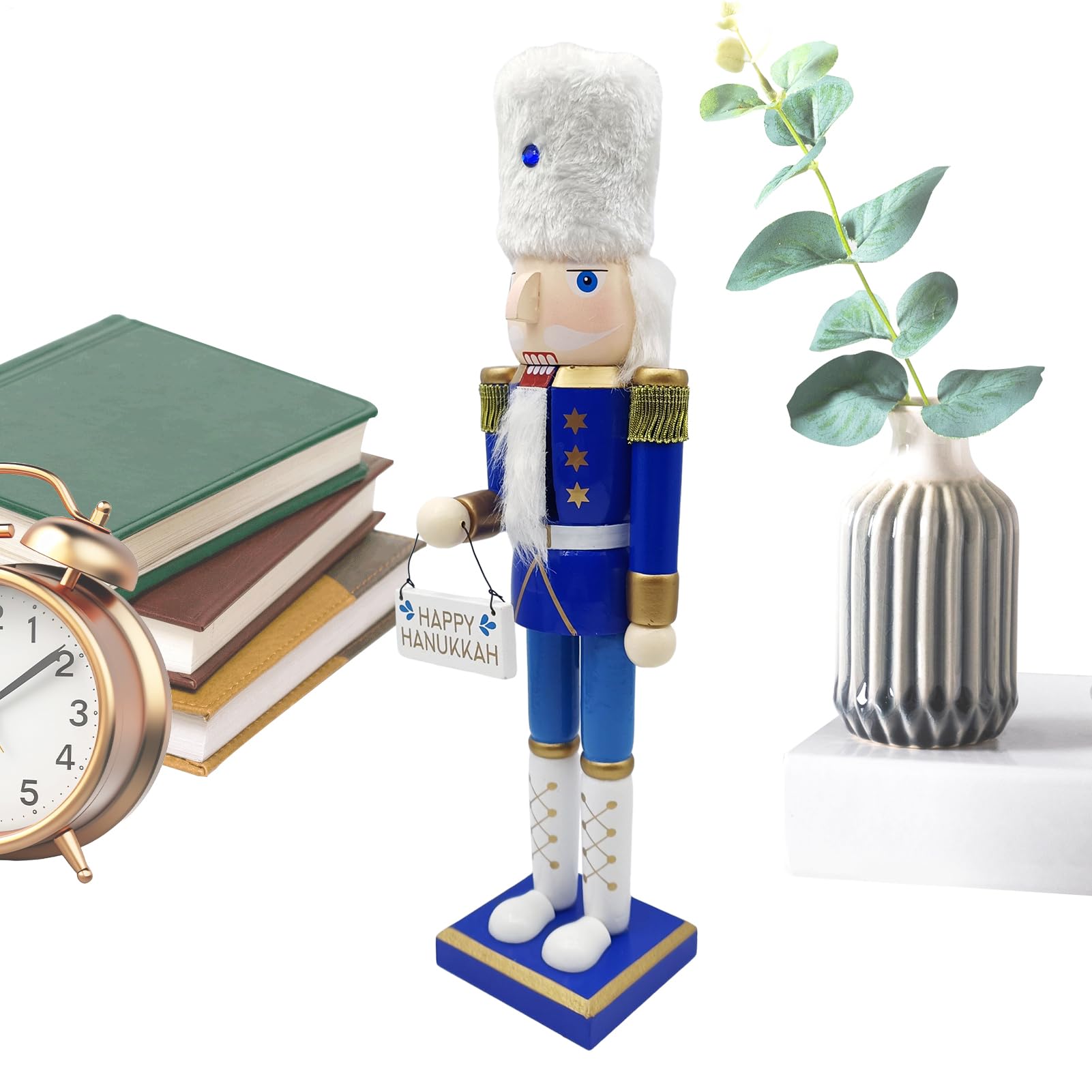 Casse-Noisette en Bois peint à la main figurine traditionnelle de collection bleu et blanc
