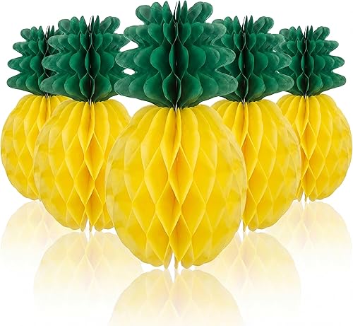 Luau Party Decorations - 5 PCS Pineapple Honeycomb Table Centerpieces for Hawaiian Themed Birthday Party Favors Supplies | Tropical Party Decorations for Summer Beach Pool