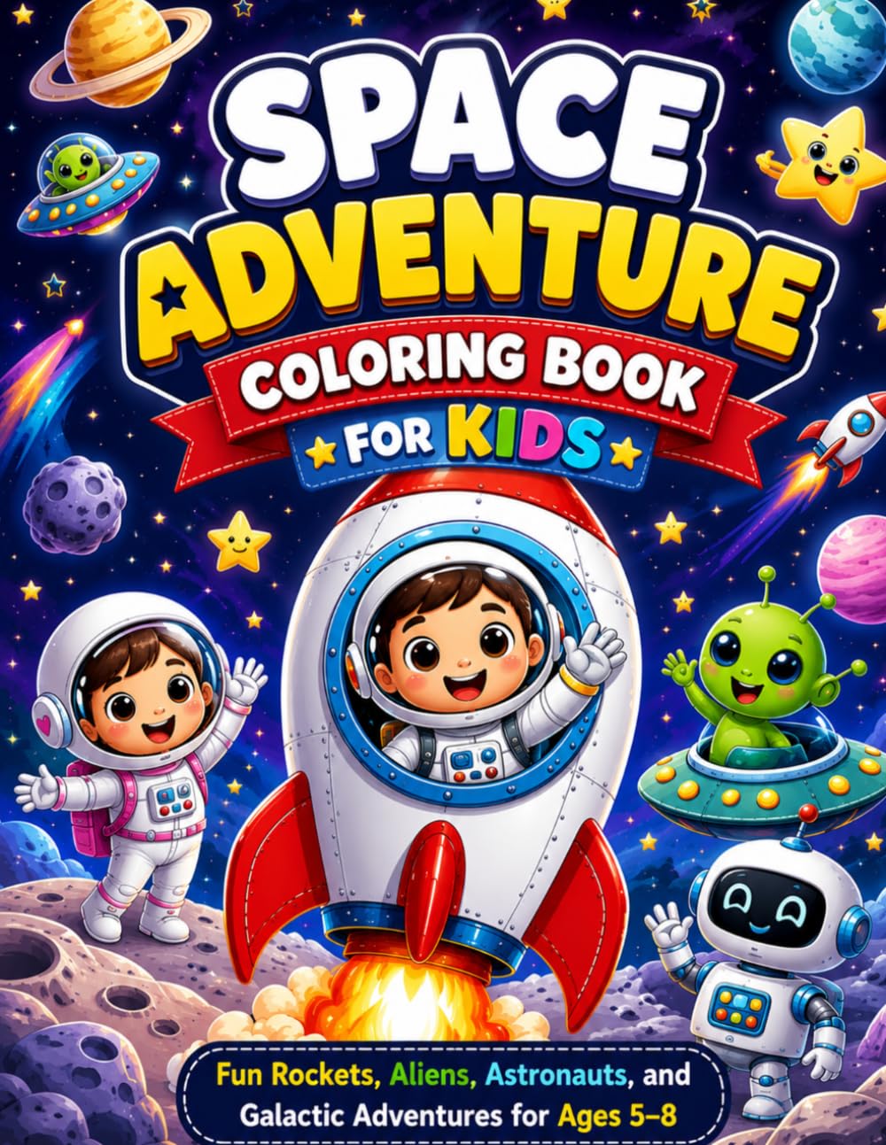 Space Adventure Coloring Book for Kids: Fun Rockets, Aliens, Astronauts, and Galactic Adventures for Ages 5–8