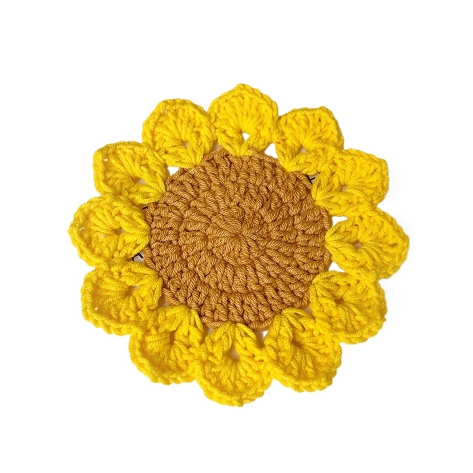 4pcs Handmade Crochet Round Coasters - Reusable Insulation Pads - Sunflower Design - Perfect For Desktop Decoration(Color5)