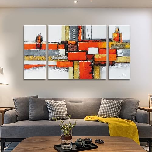 Miniatura 3 de Noah Art -Arte de pared naranja, pintura al óleo 100% pintada a mano por Palette Knife Modern Pictures, 3 piezas estiradas y envueltas en galería,