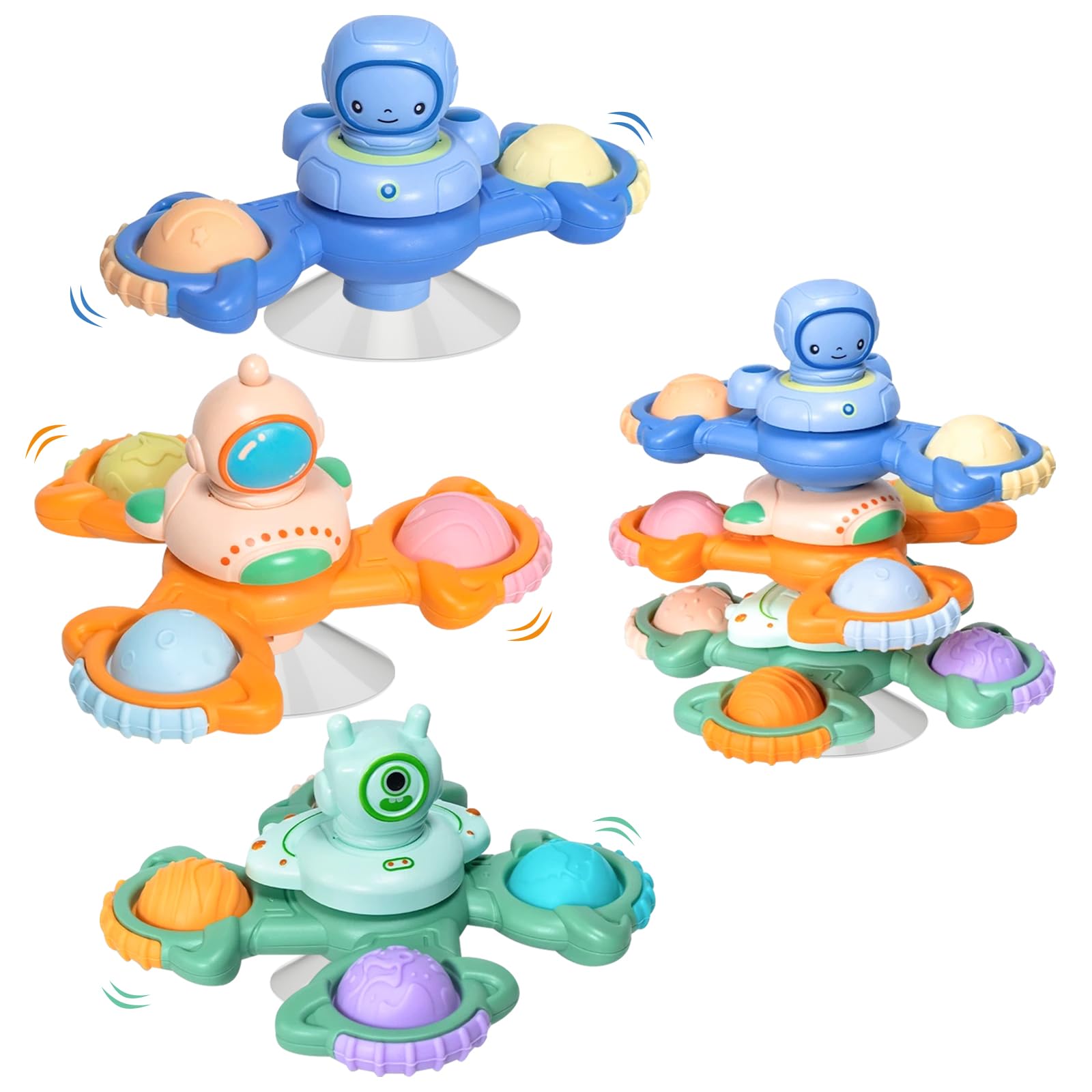Juguete de ventosa para bebé, 3 piezas de juguete para bebés a partir de 3 meses, juguete de baño seguro para bebé, juguete de viaje, juguete sensorial para bebé, spinner con ventosa, juguete de mesa