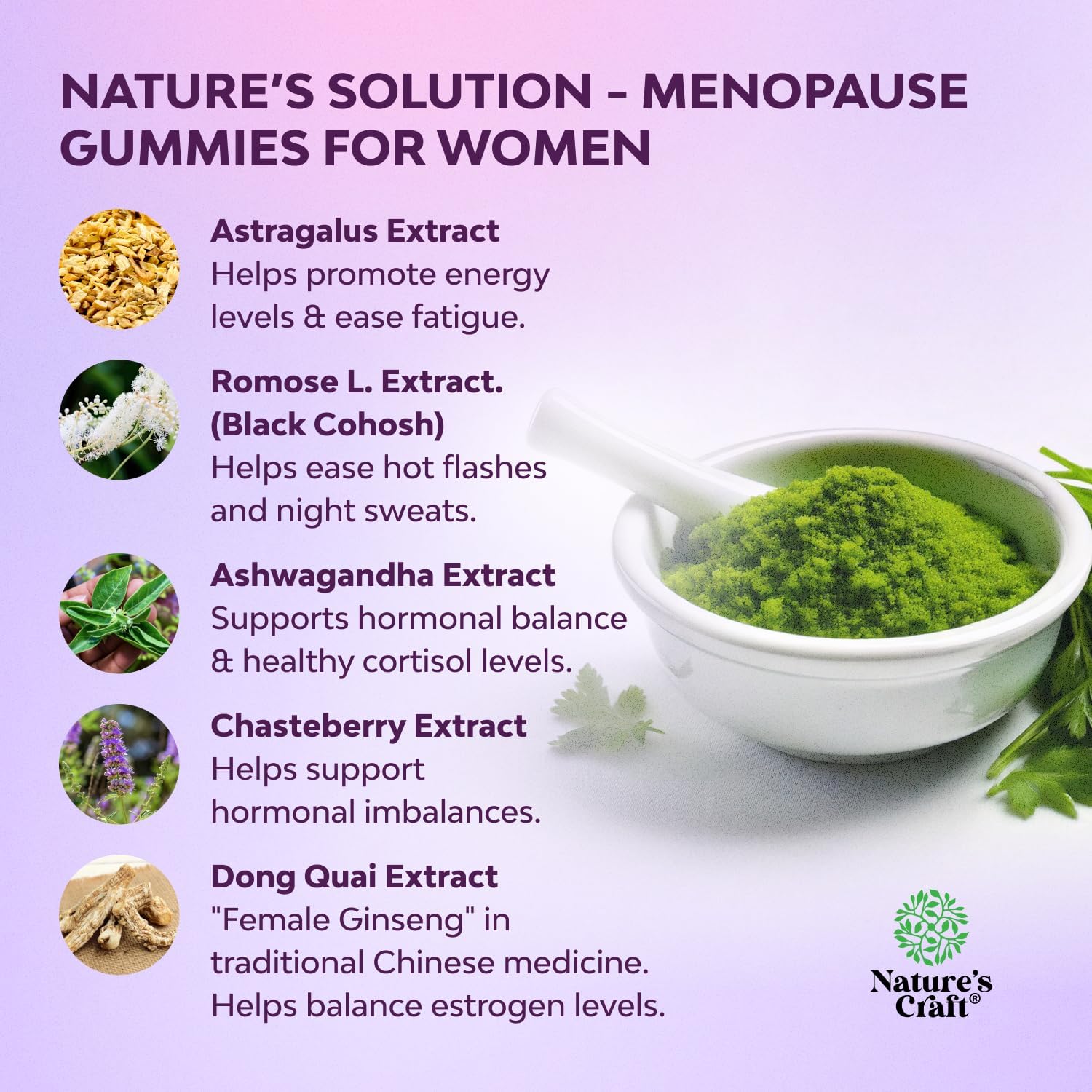Womens Menopause Gummies with Dong Quai - Menopause Vitamins for Women with Ashwagandha - Holistic Support for Hot Flashes Night Sweats and Mood Swings - Pre & Post Supplements - 90 Count - Image 4