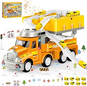 Voiture Cars Jouet Enfant 2 Pièces - Set Camion Transporteur + Voiture De Course, Modèle Détails Réalistes, Cadeau Anniversaire Garçon