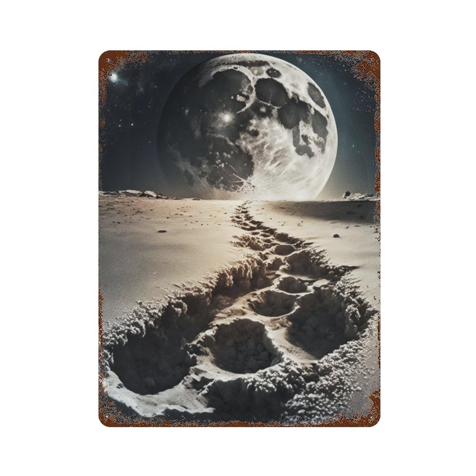 Rust Effect Trail To The Moon Distressed Metal Wall Sign 15.7"x11.8", Decorative Metal Wall Art for Living Room, Hallway And Home Decor