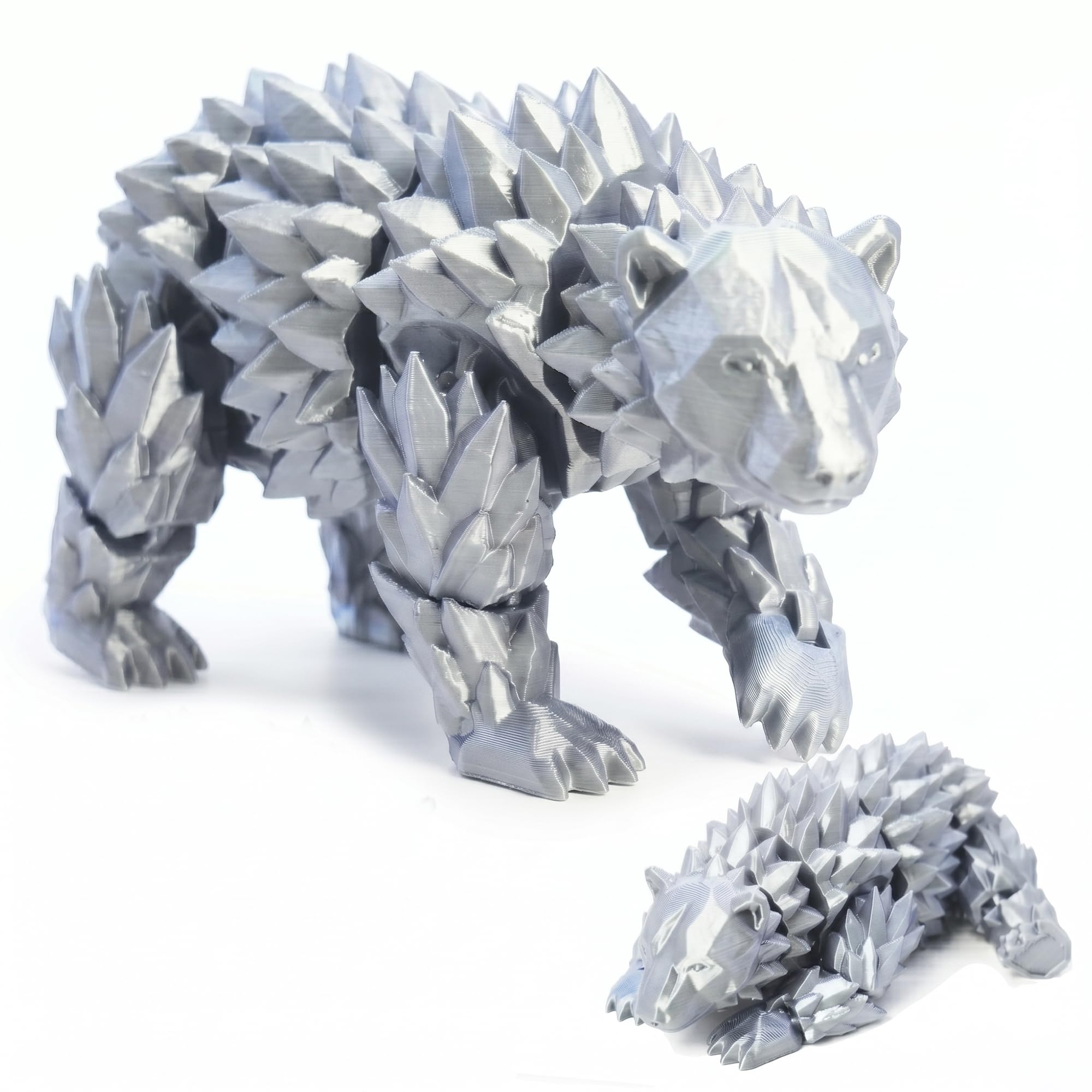 3D Printed Articulated Bear Animal Fidget Toys, Collectible 3D Print Animals Sensory Figurine for Desk Decor, Home Office Shelf Display and Stress Relief (Silver,S)