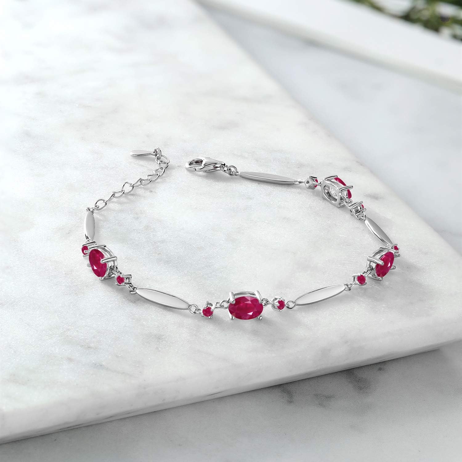 Gem Stone King 3-6 Cttw Gemstone Birthstone Tennis Bracelet For Women | 925 Sterling Silver | Oval 7X5MM and Round 2MM | 6 Inch + 1 Inch Extender | Fine Jewelry for Her Mom Wife