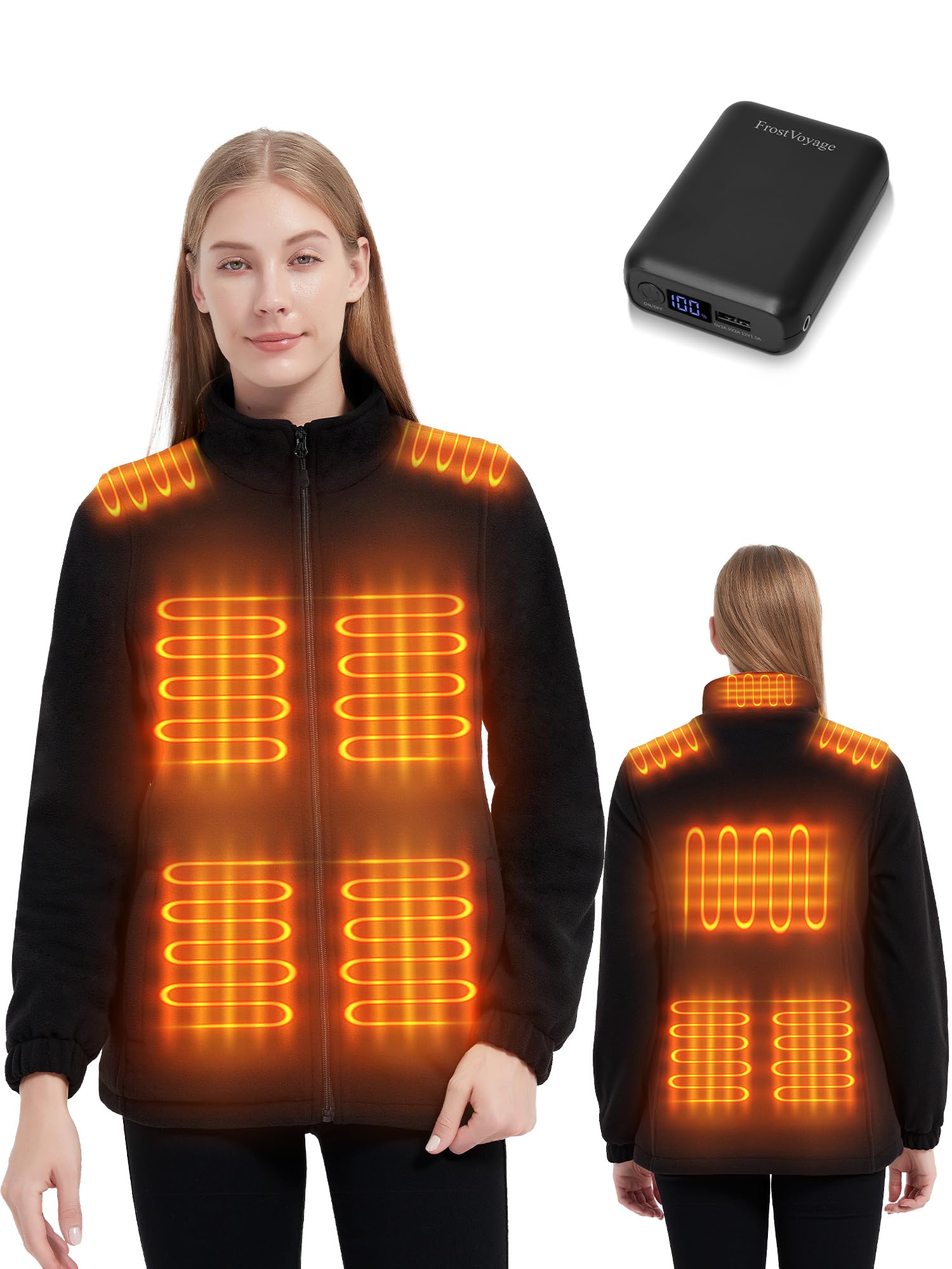 Giacca Riscaldata Donna con Batteria da 18400 mAh, Giubbotto Gilet Pile Riscaldato Donna con Power Bank, Invernale Abbigliamento Riscaldato Lavoro, 10 Zone di Riscaldamento