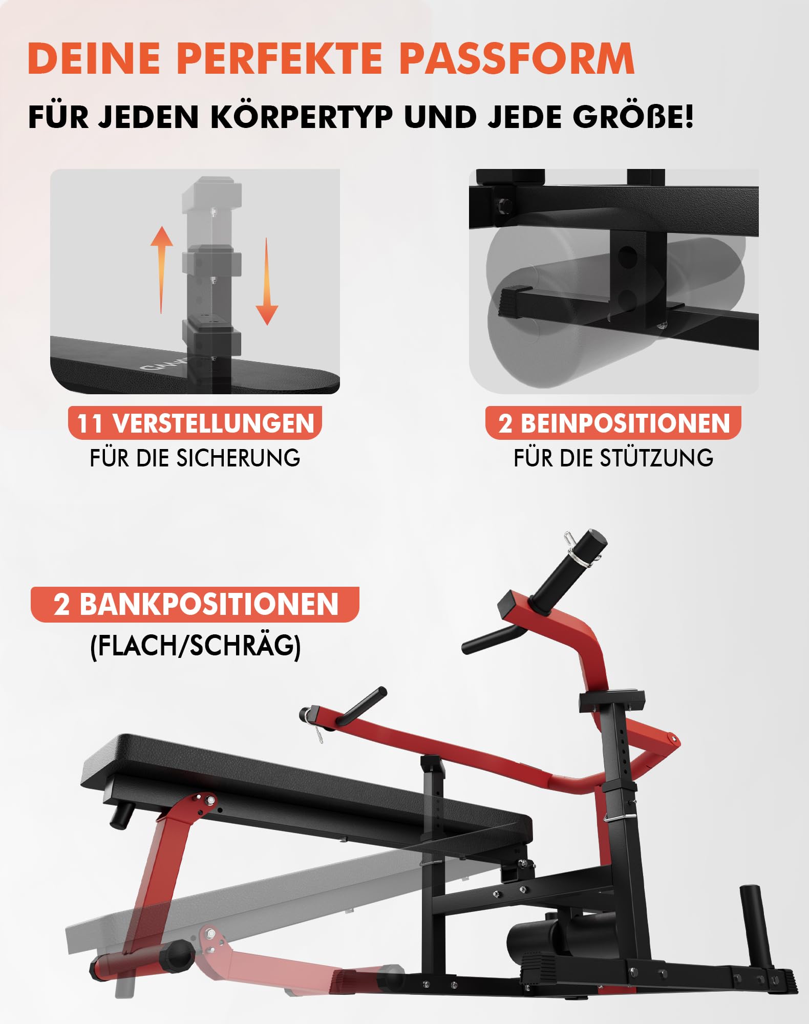 Brustpresse Maschine, Verstellbare Flach-/Schrägbank für Brusttraining, Schulterpresse Maschine mit anabhängigen Armhebeln, Chest Press Machine