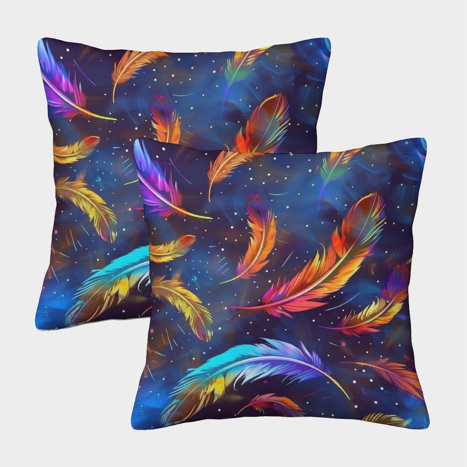 kaiyun 2 Pack Cosmic Style Personalised Cushion Cover Bright Feathers Home Sofa Decoration 45x45cm Pillow Covers