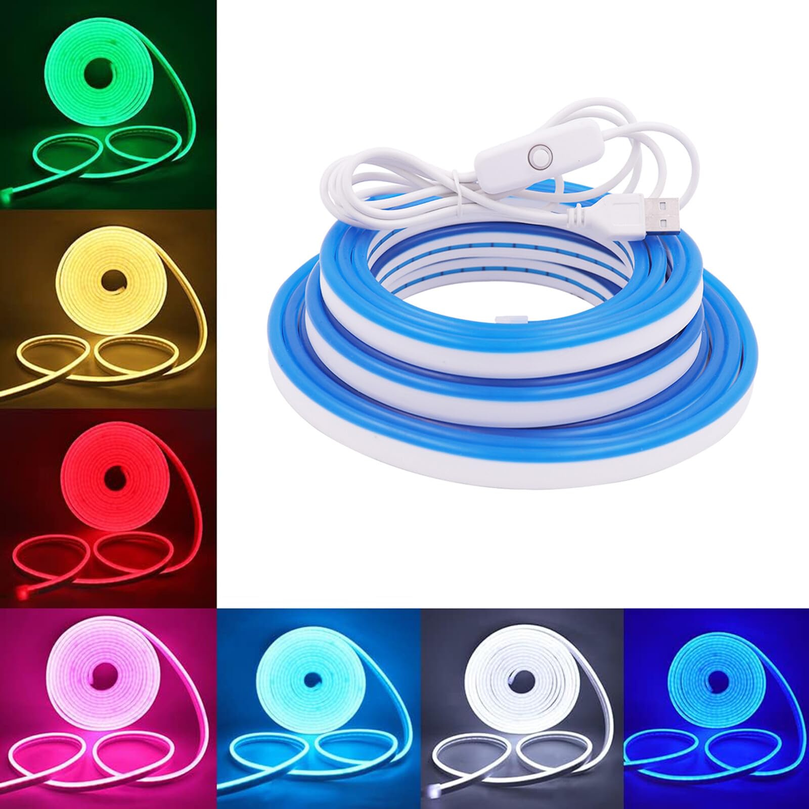 Wisada 4M LED Neon Rope Light with On/Off, Blue Light Waterproof Flexible LED Strip Light, DIY Design