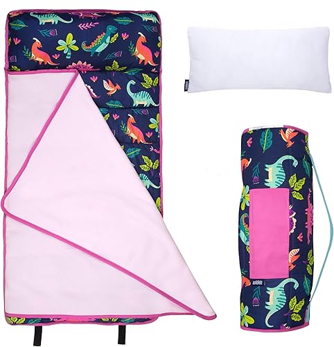 Wildkin Tapete de microfibra para siesta de 43 pulgadas con almohada reutilizable para niños y niñas, ideal para guardería y preescolar, tapete de