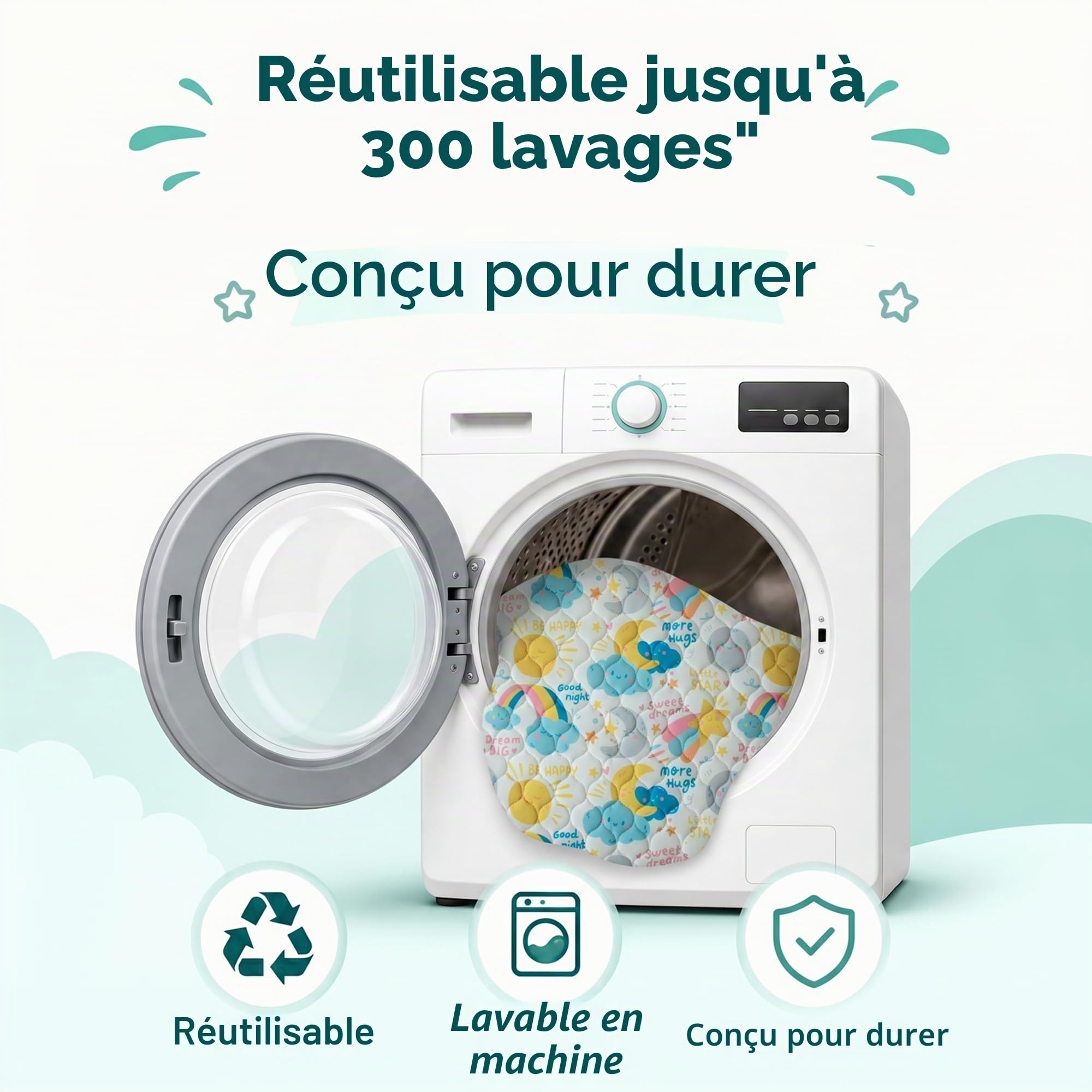 Alèses de lit d'apprentissage de la propreté | Protège-matelas 100 % imperméable | Draps d'énurésie, taille pour lits simples et tout-petits | Tapis antidérapant avec bandes latérales | Marque