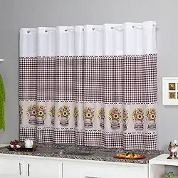 Cortina Cozinha Oxford 2,00x1,40 Estampada Cappuccino Janela Vitrô Ilhós Blackout Blecaute Decorativa Poliéster Varão (Girassol)