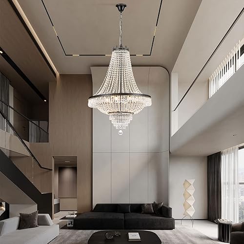 Miniatura 5 de Candelabro de cristal, 9 luces con colgante de lámpara de techo para comedor, sala de estar, dormitorio, cocina, 24 pulgadas de ancho x 30 pulgadas