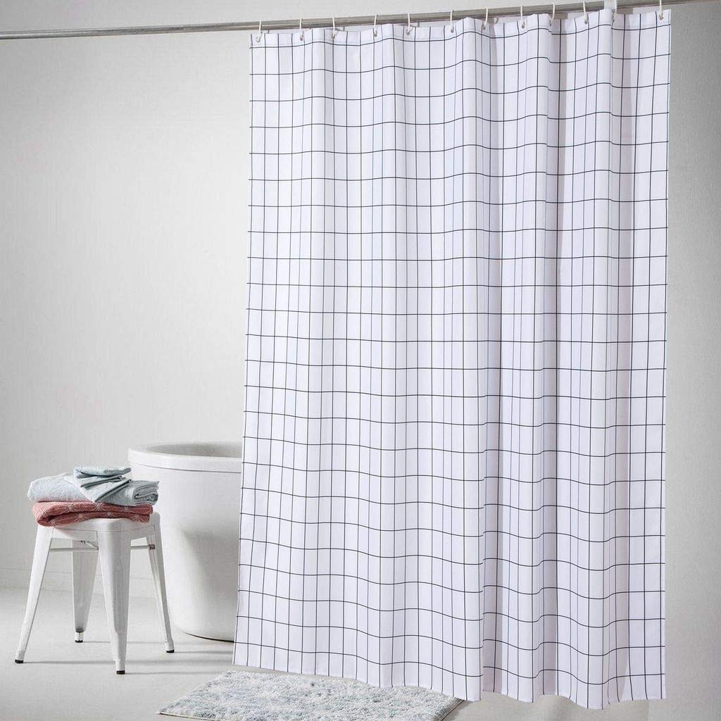 Rarva Washable Waterproof Polyester(Best Hotel Quality Eco Friendly) Liner Set for Bathroom Fabric Shower Curtain with Hooks - 180x180CM, White Plaid