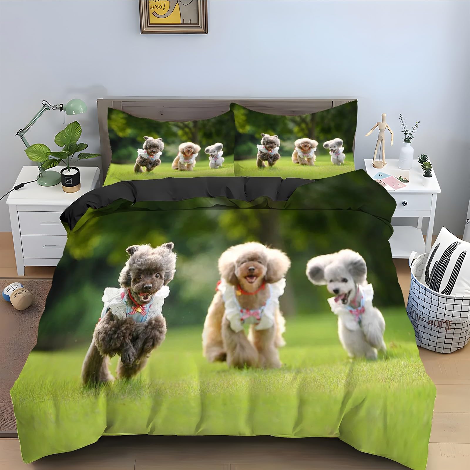 Housse de couette 240x260 chien zippée pour un lit facile à border sans effort