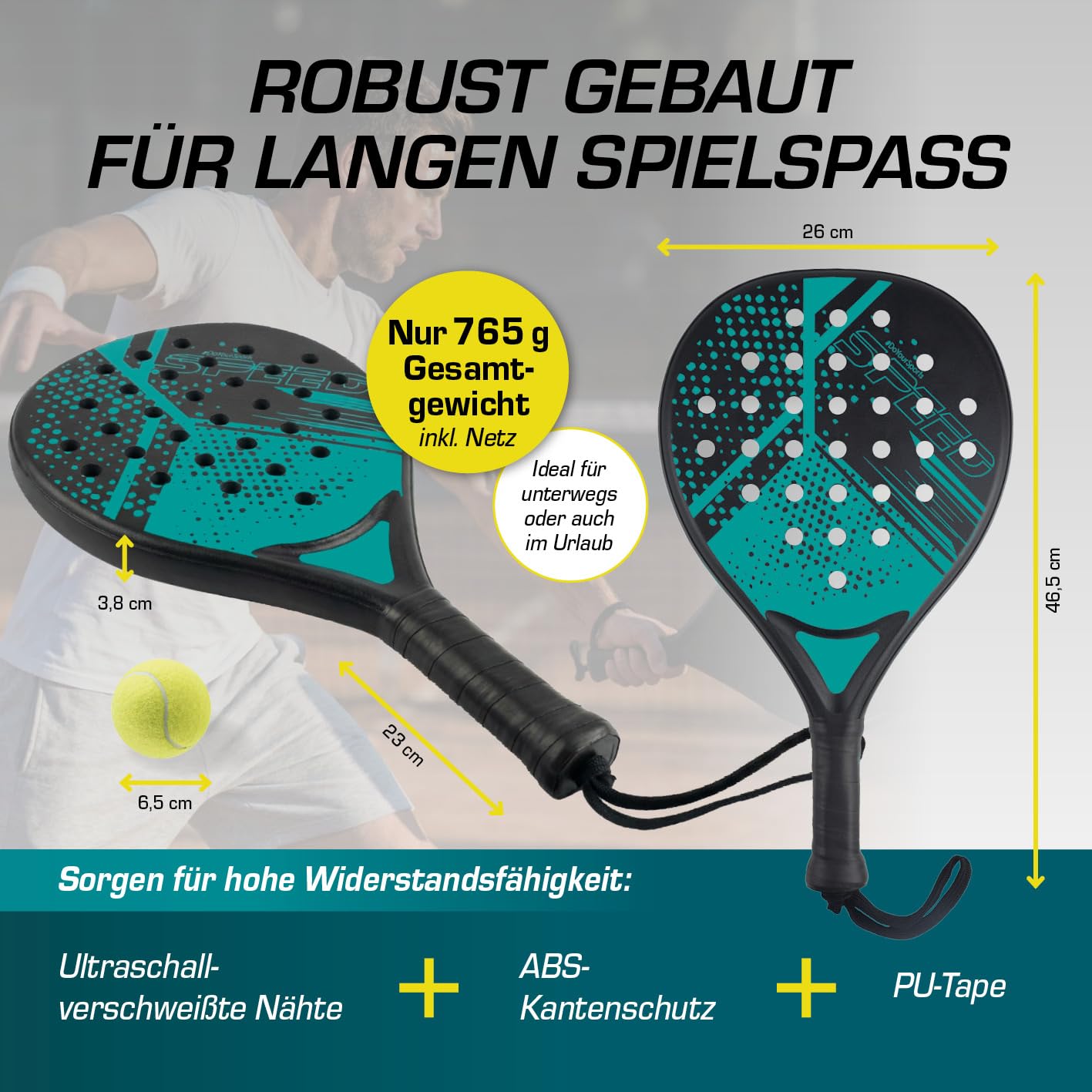 #DoYourSports Padel Schläger Set | Padelschläger & Padel Racket Starterset, 2 leichte Schläger für Padeltennis mit Ball & Netz | Rutschfester Grip ideal für Training & Freizeit