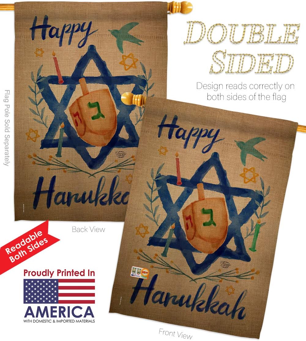Happy Hanukkah House Flag Wintertime Candle Bonsai Menorah Jewish Chanukah David Small Decorative Gift Yard Banner Double-Sided Made In USA 28 X 40