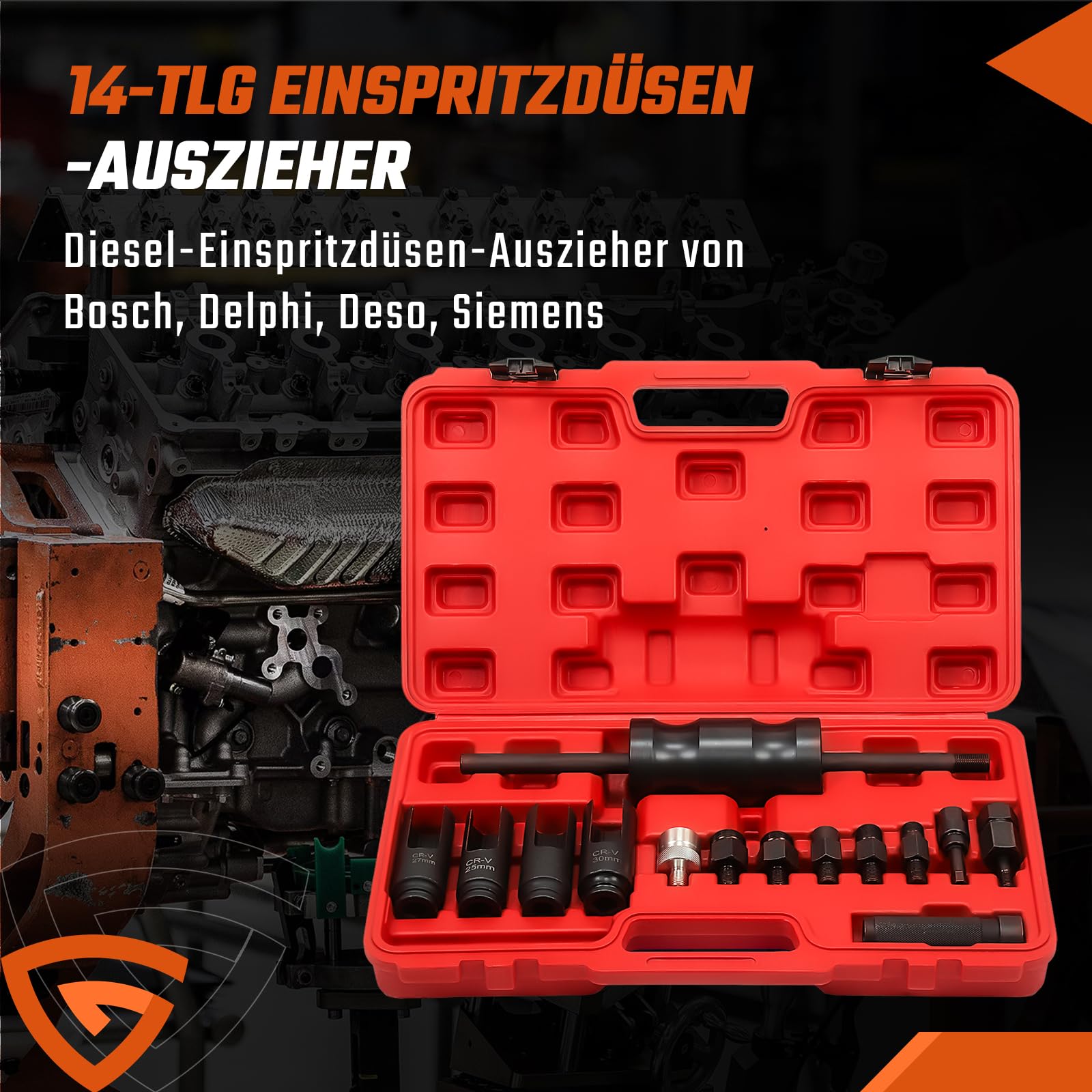 GEARMONSTER 14-TLG CDI Diesel Injektor Auszieher Injektionsabzieher Werkzeug Set Einspritzdüsen Injektoren Abzieher