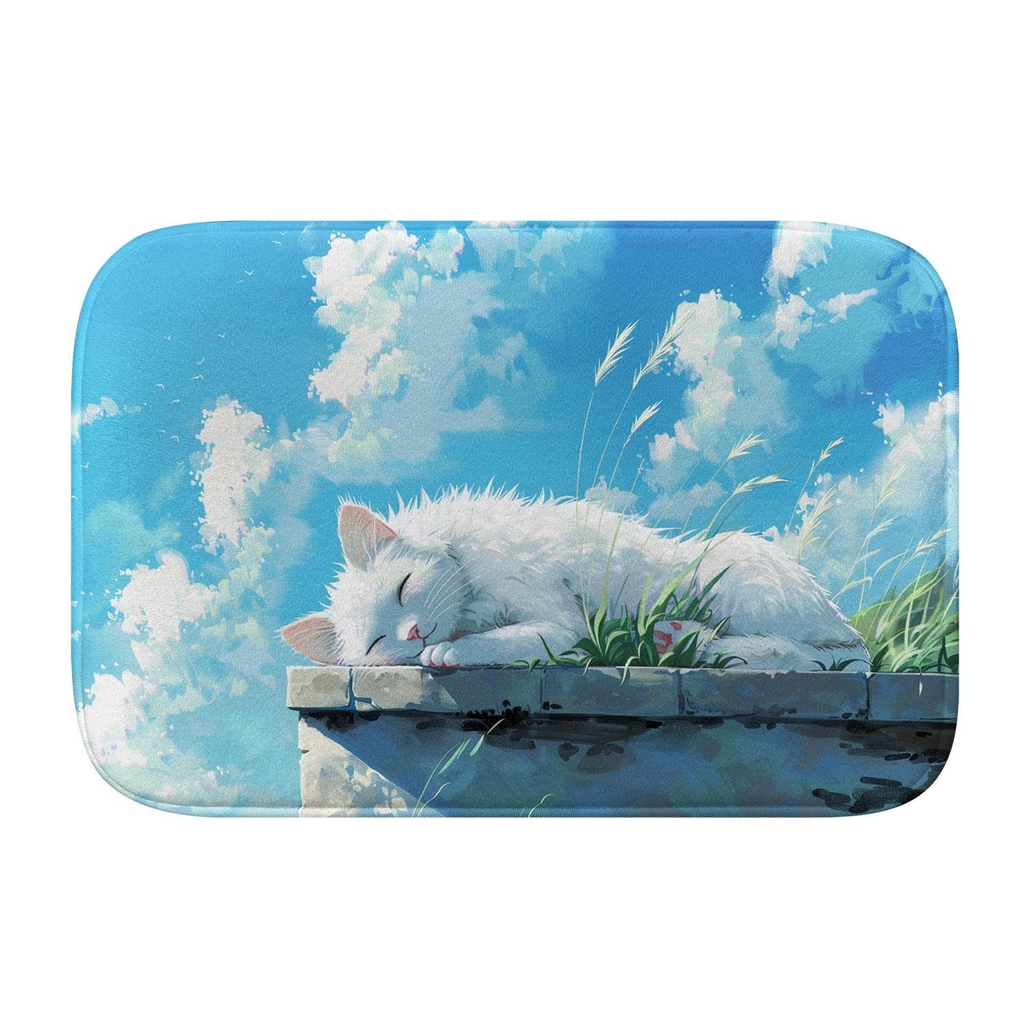 Tapis de bain en mousse à mémoire SZFR 414 motif chat mignon taille L