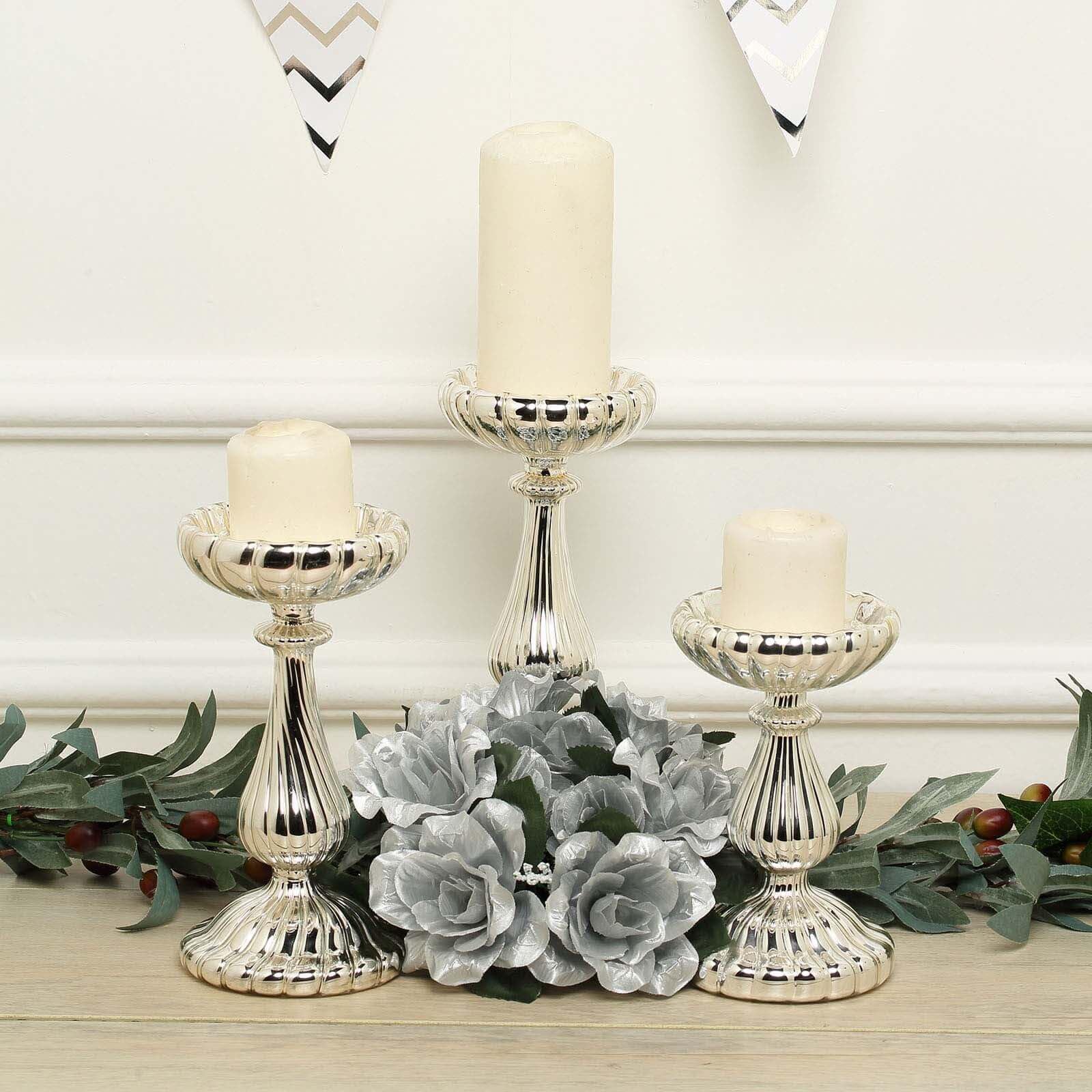 Amazon.com: Efavormart Set of 3 Silver Mercury Glass Pillar Candle 
