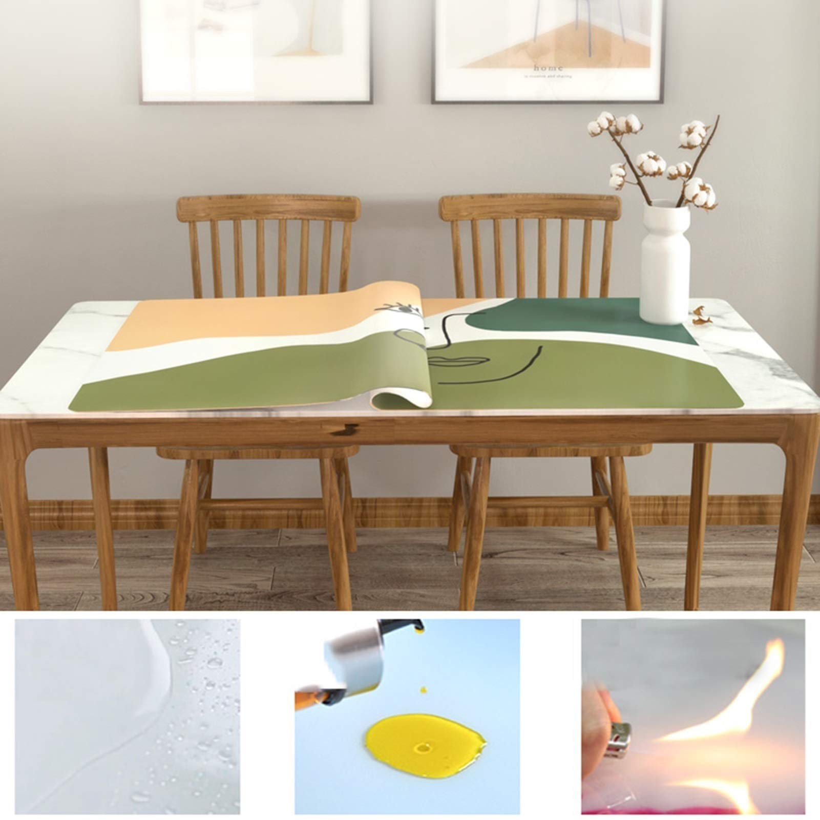 Protezione per tavolo impermeabile, anti-scottatura, in PVC, per casa e ristorante, in plastica morbida, tappetino da tavolo a prova di olio (70 x 130 cm)