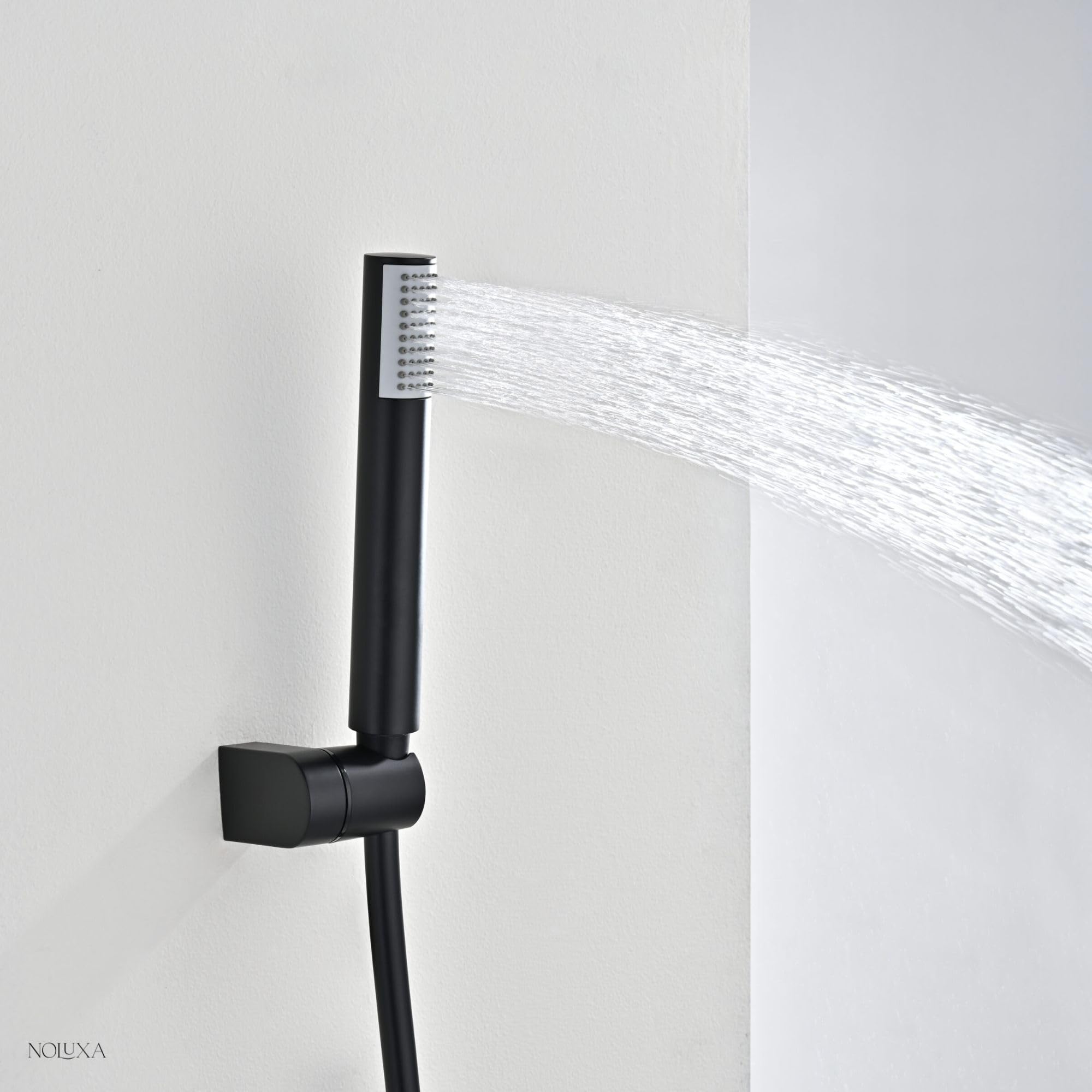 IMEX - Miscelatore Termostatico per Vasca e Doccia, Nero | Miscelatore a Parete con Supporto per Soffione Doccia e Tubo Flessibile | Rubinetto in Ottone e Acciaio Inox S.304 | Serie Bless | Nero Opaco